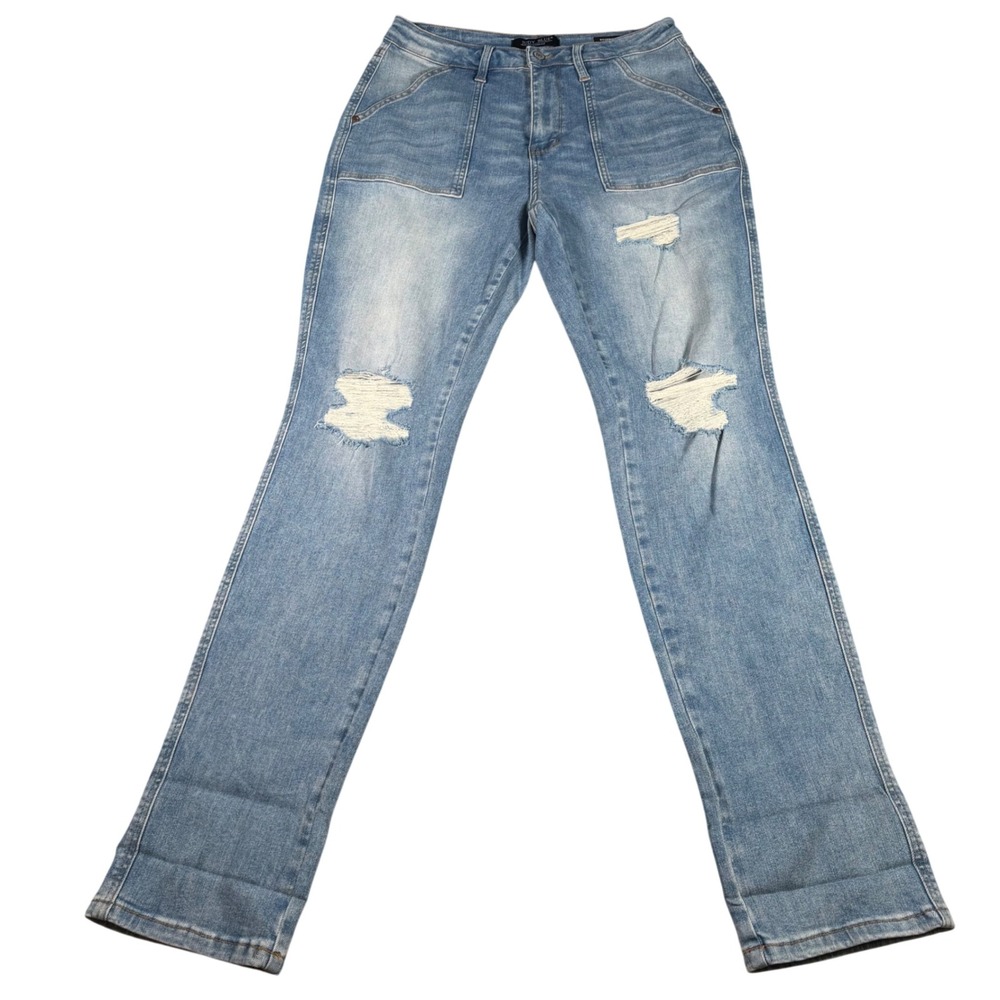 Judy Blue Boyfriend Fit Jeans Women 13/31 (FITS 30x34) Distressed Patch Pockets
